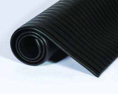 Ribbed Vinyl Anti-Fatigue Mat, Rectangular, Black Ribbed Surface, 24" x 36"