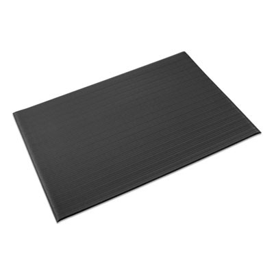 Ribbed Vinyl Anti-Fatigue Mat, Rectangular, Black Ribbed Surface, 24" x 36"