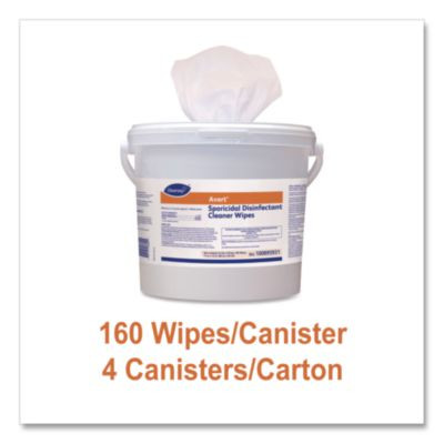 Avert Sporicidal Disinfectant Cleaner Wipes, 1-Ply, 11 x 12, Chlorine Scent, 160/Canister, 4 Canisters/Carton
