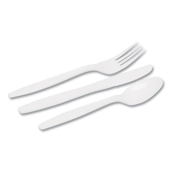 Combo Pack, Tray With White Plastic Utensils, Heavyweight, Fork/Knife/Spoon, 168/Pack, 6 Packs/Carton
