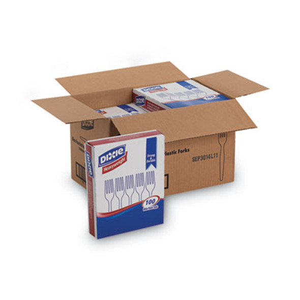 Plastic Cutlery, Heavyweight Fork, White, 100/Box, 10 Boxes/Carton