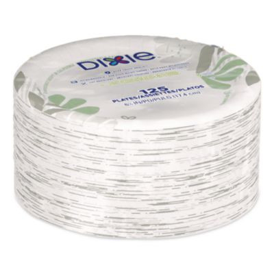 Pathways Soak-Proof Shield Mediumweight Paper Plates, Wisesize, 6.87" Dia, Green/Burgundy, 125/Pack