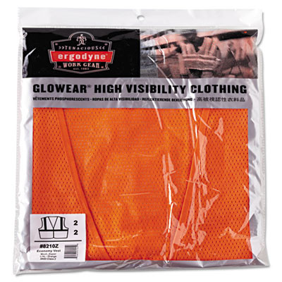 Glowear 8210Z Class 2 Economy Vest, Polyester Mesh, Zipper Closure, Large To X-Large, Orange