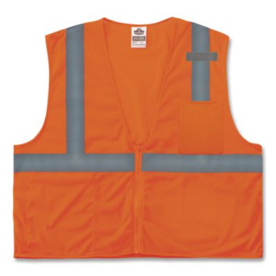 Glowear 8210Z Class 2 Economy Vest, Polyester Mesh, Zipper Closure, Large To X-Large, Orange