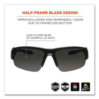 Skullerz Dagr Safety Glasses, Black Half Frame, Smoke Single Lens