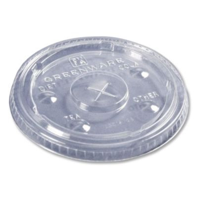 Greenware Cold Drink Lids, X-Slot, Fits 16 Oz/18 Oz/24 Oz Cold Cups, Sugarcane, Clear, 1,000/Carton
