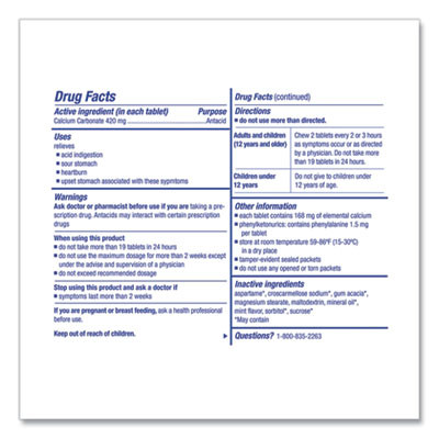 Over The Counter Antacid Medications For First Aid Cabinet, 2 Tablets/Packet, 125 Packets/Box