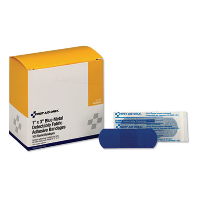 Adhesive Blue Metal Detectable Bandages, 1 X 3, Plastic With Foil, 100/Box, 12 Boxes/Carton