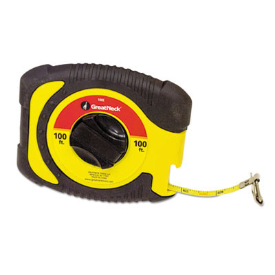 English Rule Measuring Tape, 0.38" x 100 Ft, Steel, Yellow