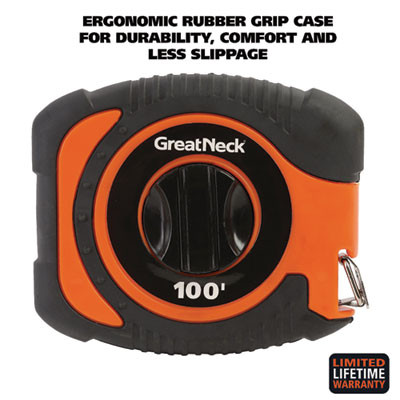 English Rule Measuring Tape, 0.38" x 100 Ft, Steel, Yellow