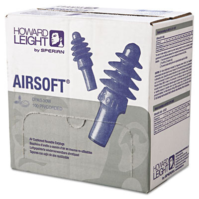 Airsoft Multiple-Use Corded Earplugs, White Cord, 27 Db Nrr, One Size Fits Most, Blue 4-Flange Plugs, 100/Box