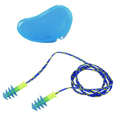 Fusion Multiple-Use Earplugs, Corded, 27 Db Nrr, One Size Fits Most, Blue/Yellow 4-Flange Plugs, 100/Box