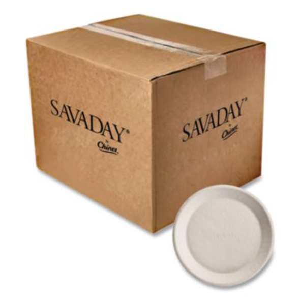 Savaday Molded Fiber Plates, Paper, 10" Dia, Cream, 500/Carton