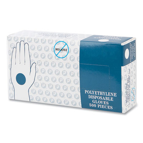 Embossed Polyethylene Disposable Gloves, Powder-Free, Large, 3 Mil Thick, Clear, 500/Box, 4 Boxes/Carton
