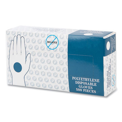 Embossed Polyethylene Disposable Gloves, Powder-Free, Large, 3 Mil Thick, Clear, 500/Box, 4 Boxes/Carton