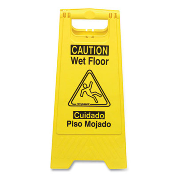 Bilingual Yellow Wet Floor Sign, 12.05 X 1.55 X 24.3