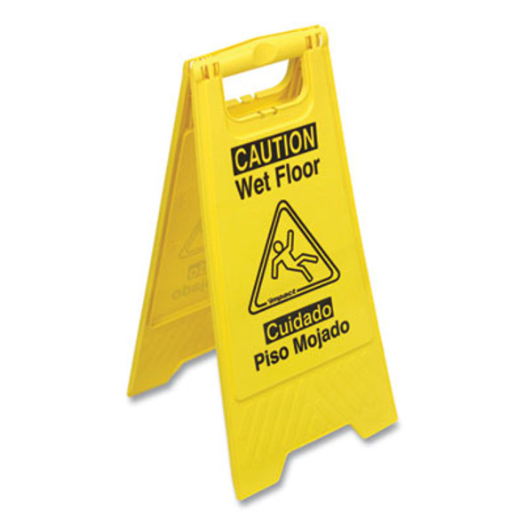 Bilingual Yellow Wet Floor Sign, 12.05 X 1.55 X 24.3