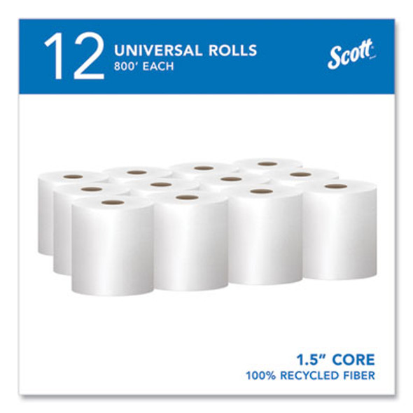 Essential 100% Recycled Fiber Hard Roll Towel, 1-Ply, 8" x 800 Ft, 1.5" Core, White, 12 Rolls/Carton