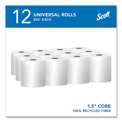 Essential 100% Recycled Fiber Hard Roll Towel, 1-Ply, 8" x 800 Ft, 1.5" Core, White, 12 Rolls/Carton