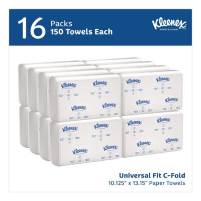 C-Fold Paper Towels, 1 Ply, 10.13 x 13.15, White, 150/Pack, 16 Packs/Carton