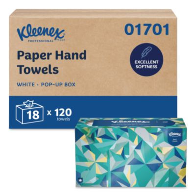 Hand Towels, Pop-Up Box, Cloth, 1-Ply, 9 x 10.5, Unscented, White, 120/Box