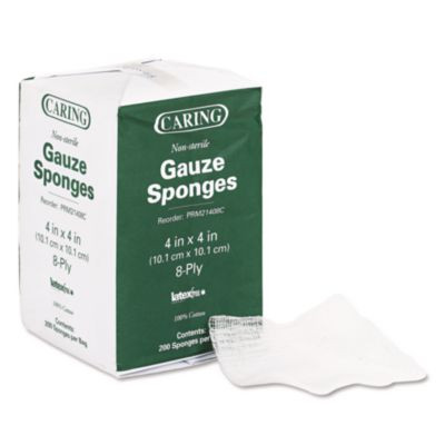 Caring Woven Gauze Sponges, Non-Sterile, 8-Ply, 4 X 4, 200/Pack