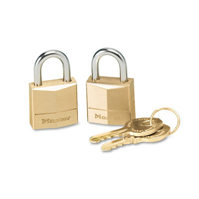Three-Pin Brass Tumbler Locks, 0.75" Wide, 2 Locks And 2 Keys, 2/Pack