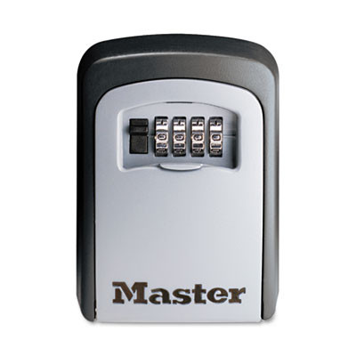 Locking Combination 5-Key Steel Box, 3.25" Wide, Black/Silver