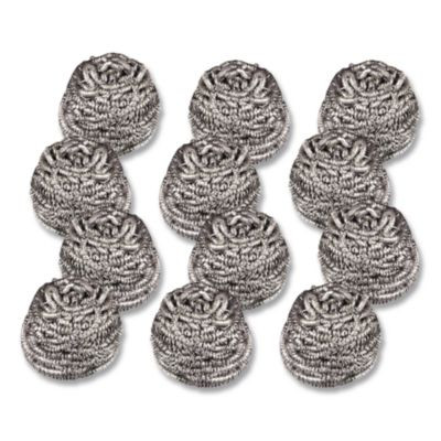 Stainless Steel Scrubber, Silver, 12/Carton
