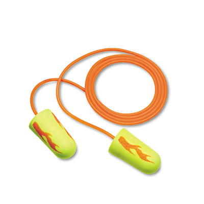 E-A-Rsoft Yellow Neon Blasts Soft Foam Earplugs, Corded, 33 Db Nrr, One Size Fits Most, Yellow/Orange Bullet Plugs, 200/Box