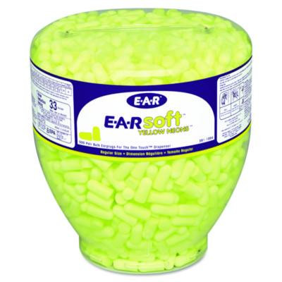 E-A-Rsoft Yellow Neon Earplug Refill For One Touch Dispensers, 33 Db Nrr, Neon Yellow Bullet Plugs, 500 Pairs