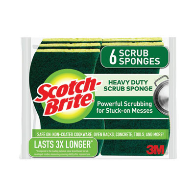 Heavy-Duty Scrub Sponge, 4.5 X 2.7, 0.6" Thick, Yellow/Green, 6/Pack