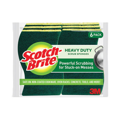Heavy-Duty Scrub Sponge, 4.5 X 2.7, 0.6" Thick, Yellow/Green, 6/Pack