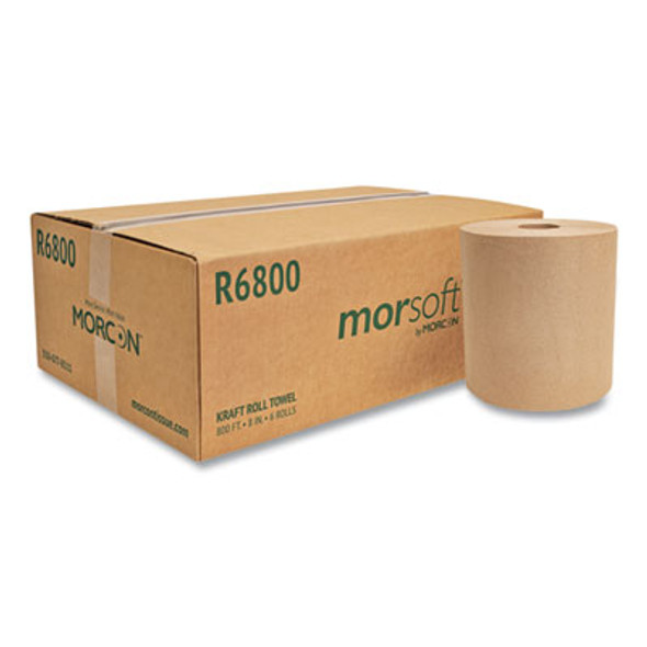 Morsoft Universal Roll Towels, 1-Ply, 8" x 800 Ft, Brown, 6 Rolls/Carton