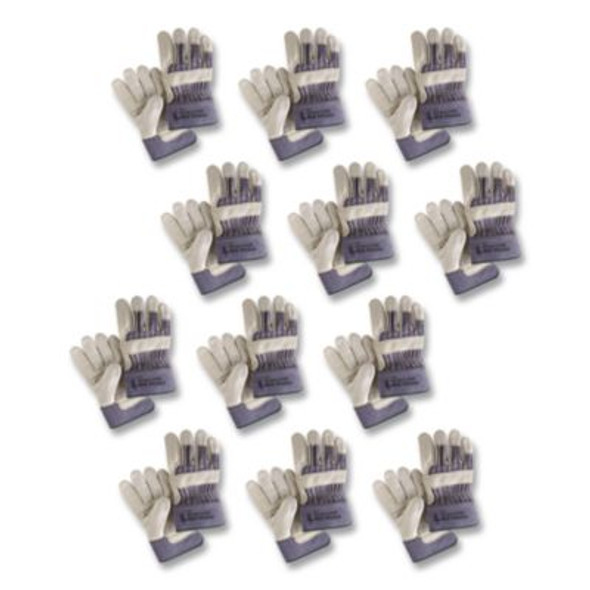 Mustang Leather Palm Gloves, Gunn Cut, Wing Thumb, Large, Blue/Cream, 12 Pairs