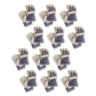 Mustang Leather Palm Gloves, Gunn Cut, Wing Thumb, Large, Blue/Cream, 12 Pairs