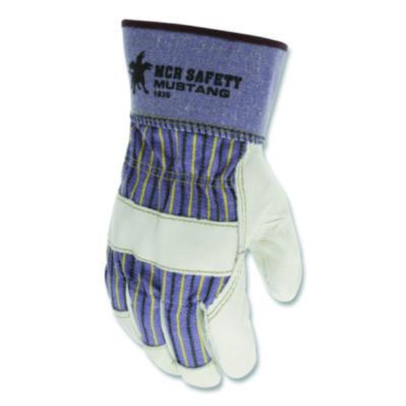 Mustang Leather Palm Gloves, Gunn Cut, Wing Thumb, X-Large, Blue/Cream, 12 Pairs