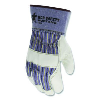 Mustang Leather Palm Gloves, Gunn Cut, Wing Thumb, X-Large, Blue/Cream, 12 Pairs