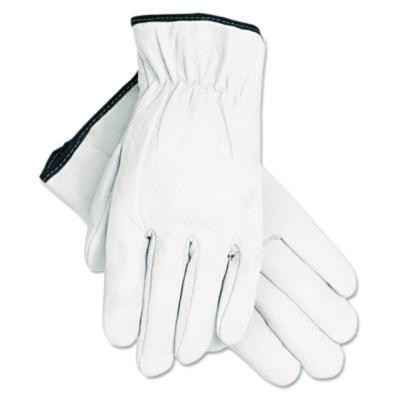 Grain Goatskin Driver Gloves, Gunn Cut, Straight Thumb, Large, White, 12 Pairs