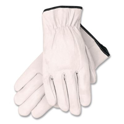 Grain Goatskin Driver Gloves, Gunn Cut, Straight Thumb, Large, White, 12 Pairs