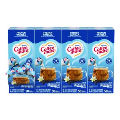 Liquid Coffee Creamer, French Vanilla, 0.38 Oz Mini Cups, 50/Box, 4 Boxes/Carton