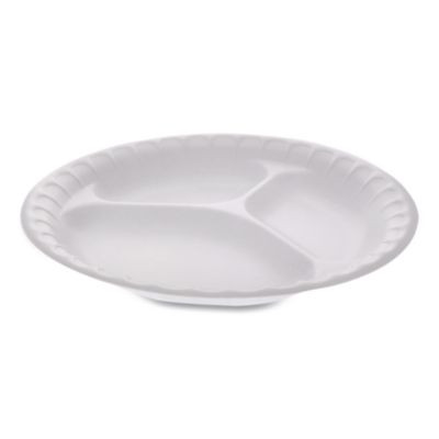 Placesetter Satin Non-Laminated Foam Dinnerware, 3-Compartment Plate, 9" Dia, White, 500/Carton