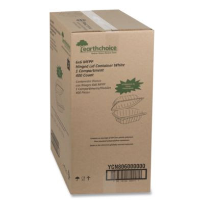 Earthchoice Smartlock Microwavable Mfpp Hinged Lid Container, 6 x 6 x 3.1, White, Plastic, 400/Carton