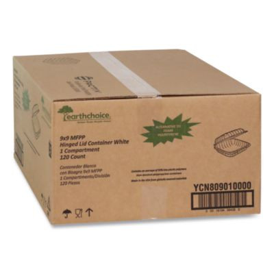 Earthchoice Smartlock Microwavable Mfpp Hinged Lid Container, 9 x 9 x 3.1, White, Plastic, 120/Carton
