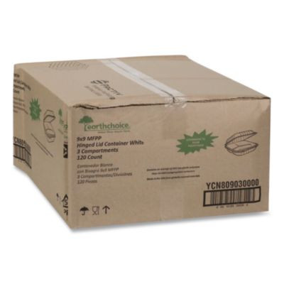 Earthchoice Smartlock Microwavable Mfpp Hinged Lid Container, 3 Compartments, 9.33 x 8.88 x 3.1, White, Plastic, 120/Carton