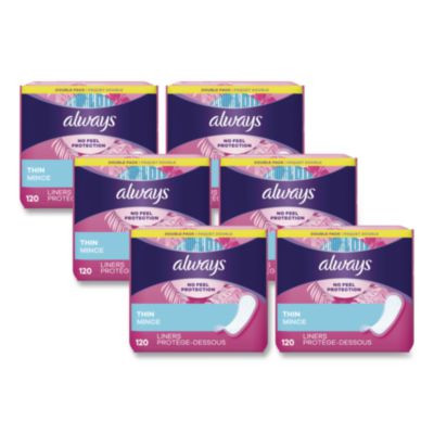 Thin Daily Panty Liners, Regular Absorbency, 120/Pack, 6 Packs/Carton