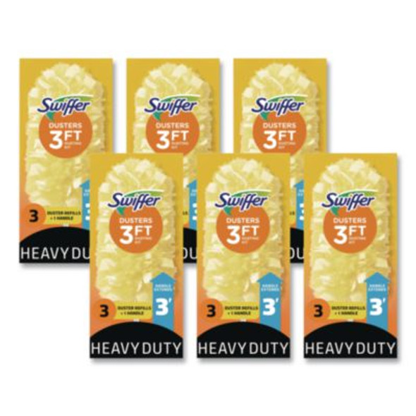 Heavy Duty Dusters With Extendable Handle, Plastic Handle Extends To 3 Ft, 1 Handle And 3 Dusters/Kit, 6 Kits/Carton