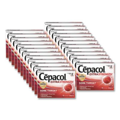 Extra Strength Sore Throat Lozenges, Cherry, 16/Box, 24 Boxes/Carton