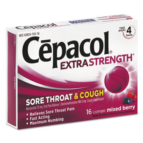 Sore Throat And Cough Lozenges, Mixed Berry, 16/Pack, 24 Packs/Carton
