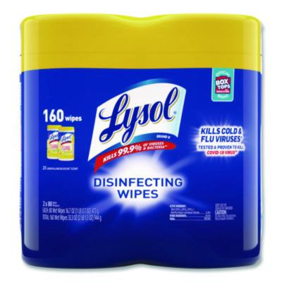 Disinfecting Wipes, 1-Ply, 7 x 7.25, Lemon And Lime Blossom, White, 80 Wipes/Canister, 2 Canisters/Pack